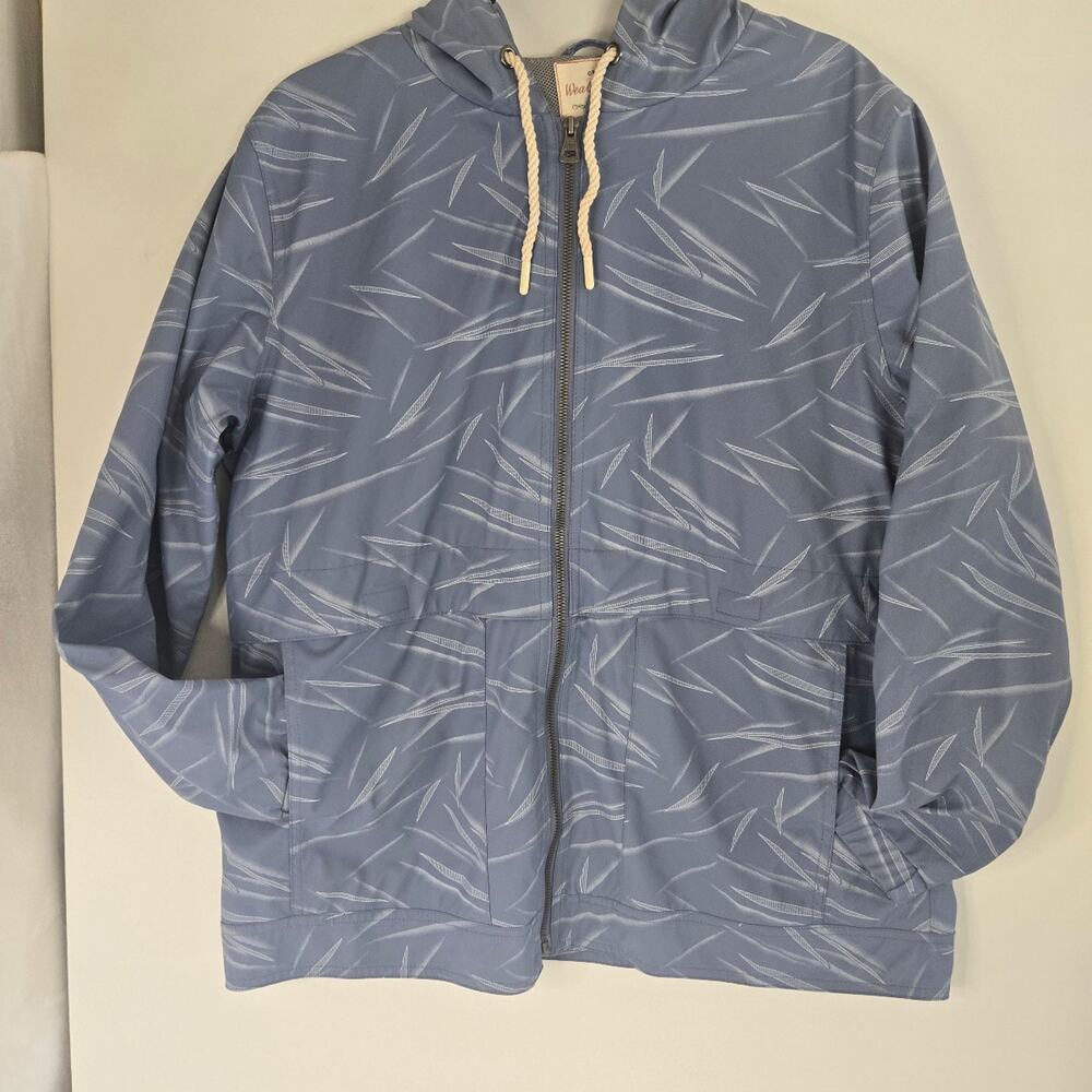Women's weatherproof vintage blue patterned hooded windbreaker jacket size large